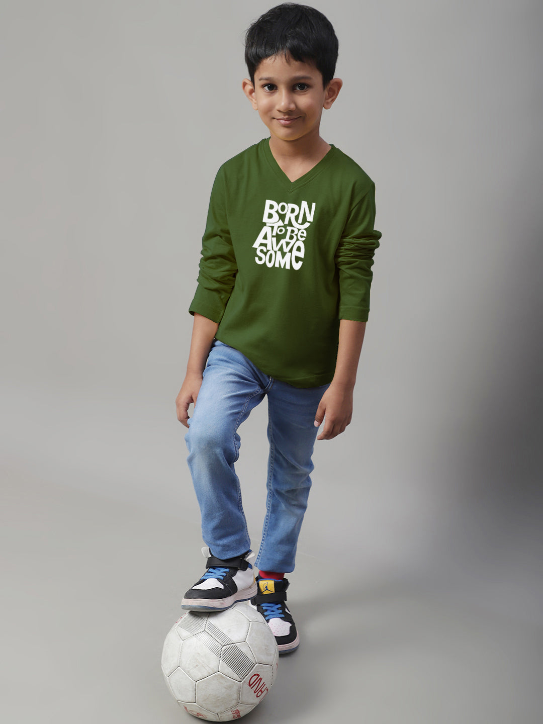 Boys Born To Be Awesome Full Sleeves Printed T-Shirt - Friskers