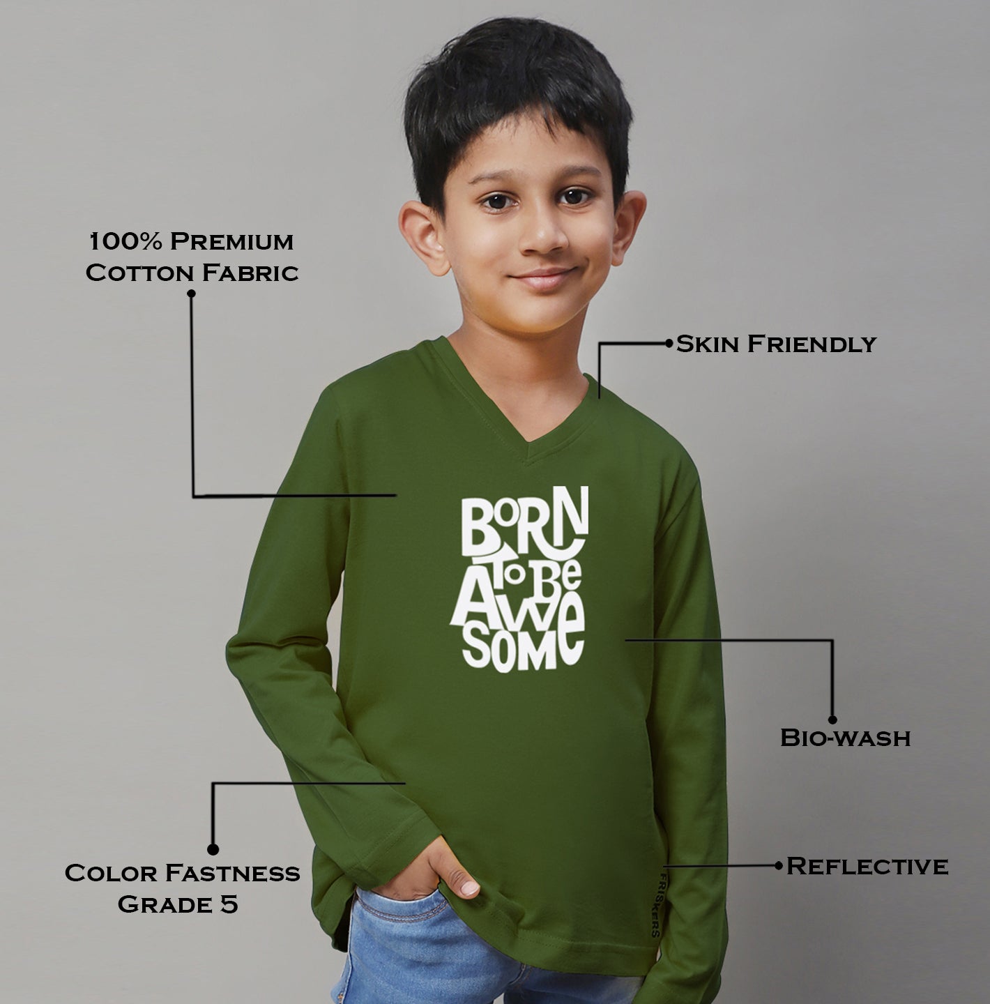 Boys Born To Be Awesome Full Sleeves Printed T-Shirt - Friskers