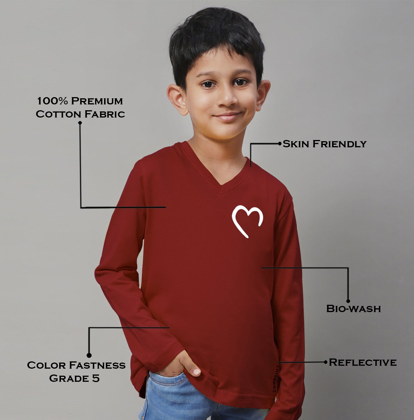 Boys Heart Full Sleeves Printed T-Shirt - Friskers