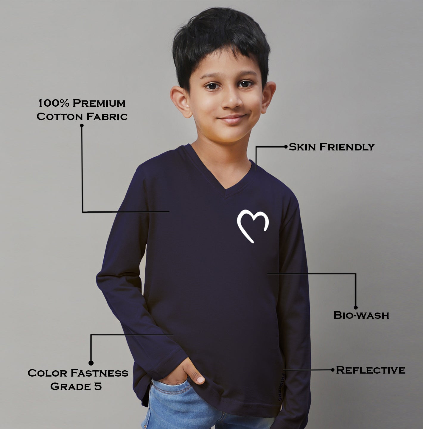 Boys Heart Full Sleeves Printed T-Shirt - Friskers