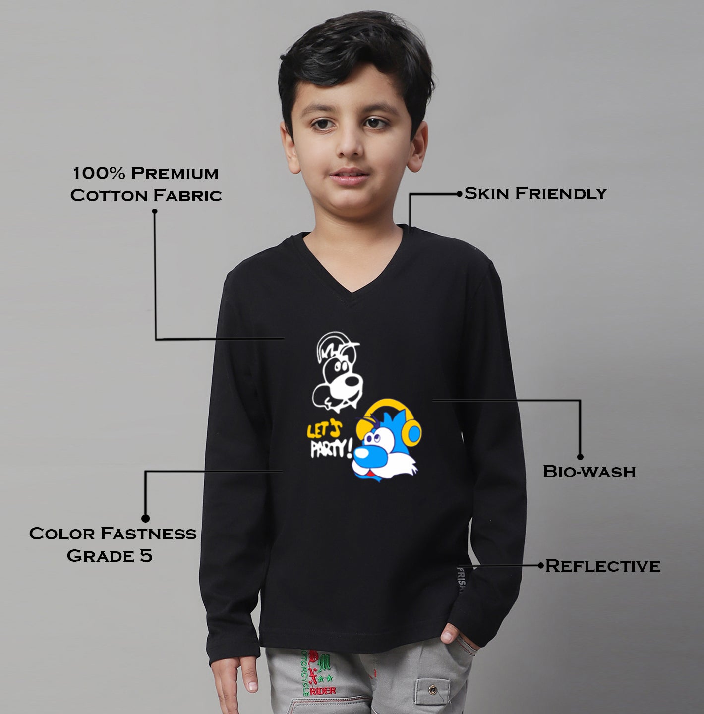 Boys Lets Party Full Sleeves Printed T-Shirt - Friskers