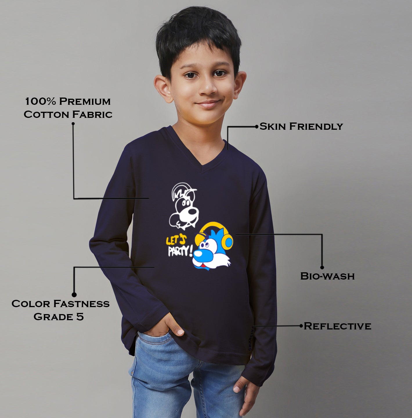 Boys Lets Party Full Sleeves Printed T-Shirt - Friskers