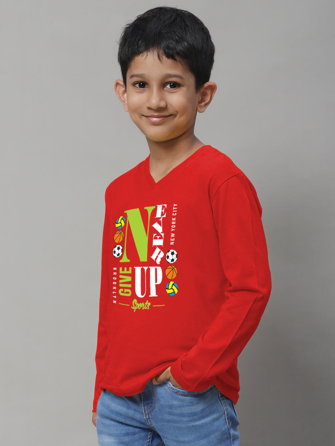 Boys Never Giveup Full Sleeves Printed T-Shirt - Friskers