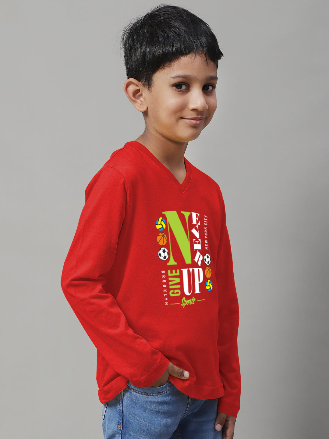 Boys Never Giveup Full Sleeves Printed T-Shirt - Friskers