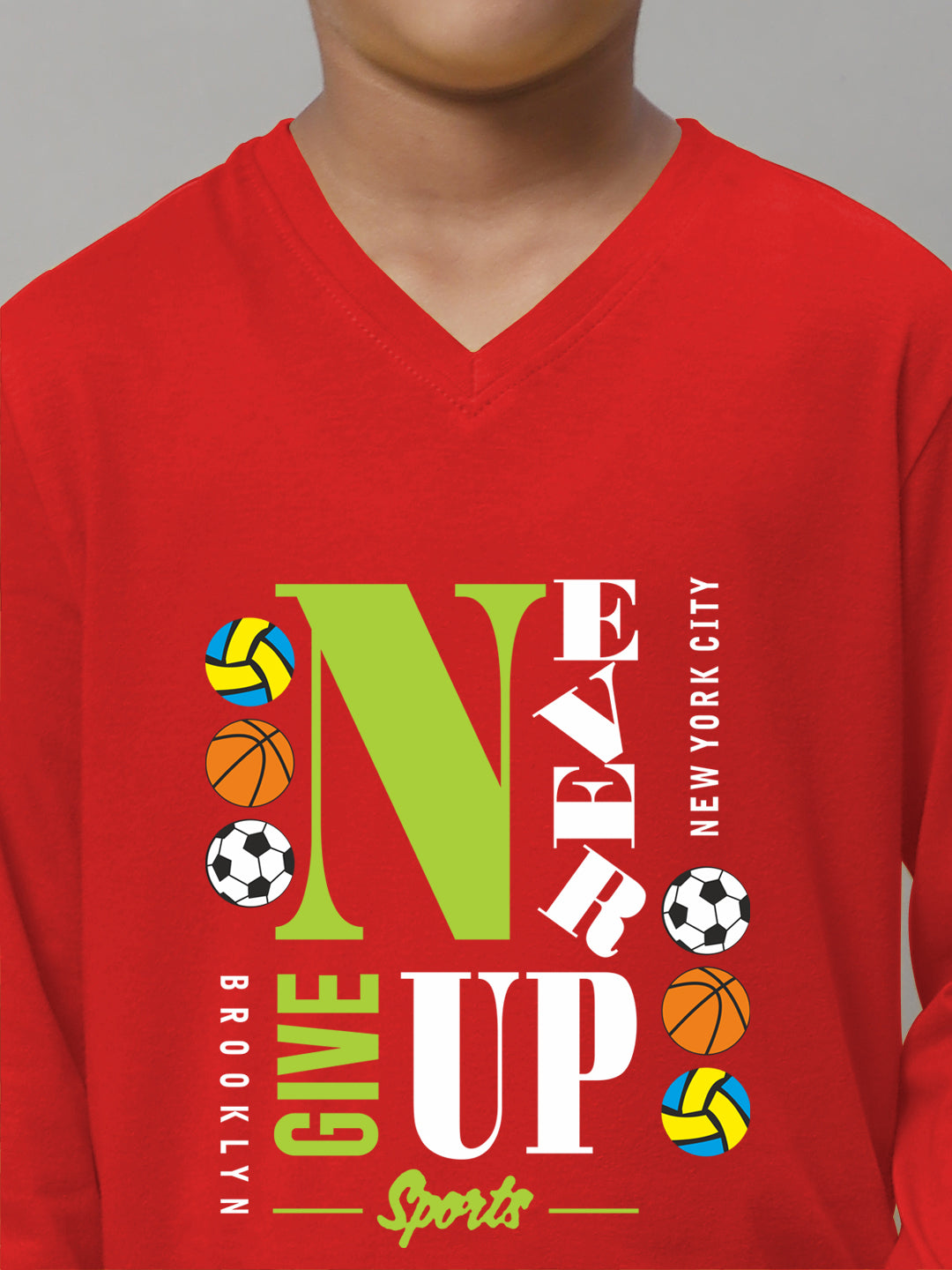 Boys Never Giveup Full Sleeves Printed T-Shirt - Friskers