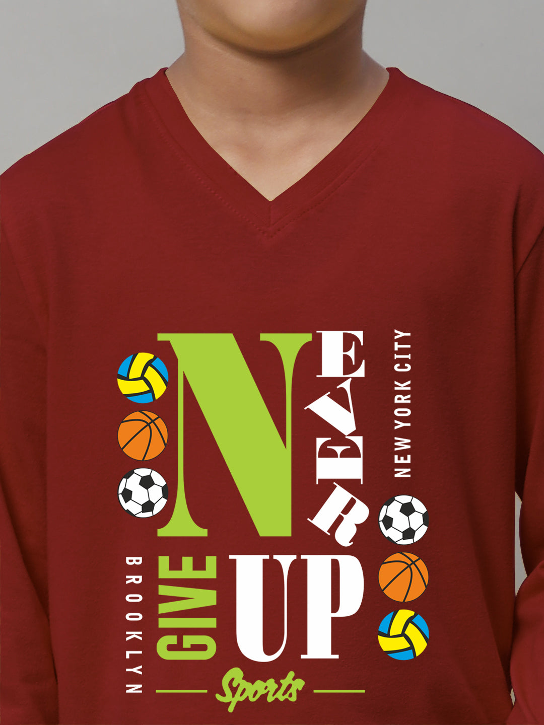 Boys Never Giveup Full Sleeves Printed T-Shirt - Friskers