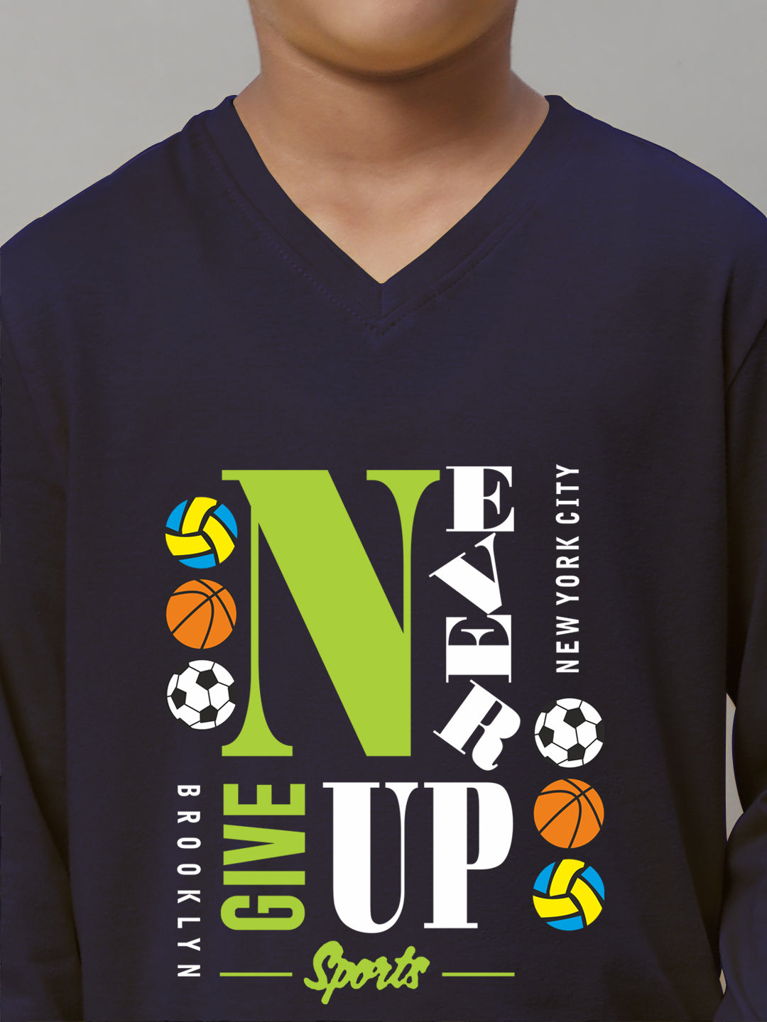 Boys Never Giveup Full Sleeves Printed T-Shirt - Friskers