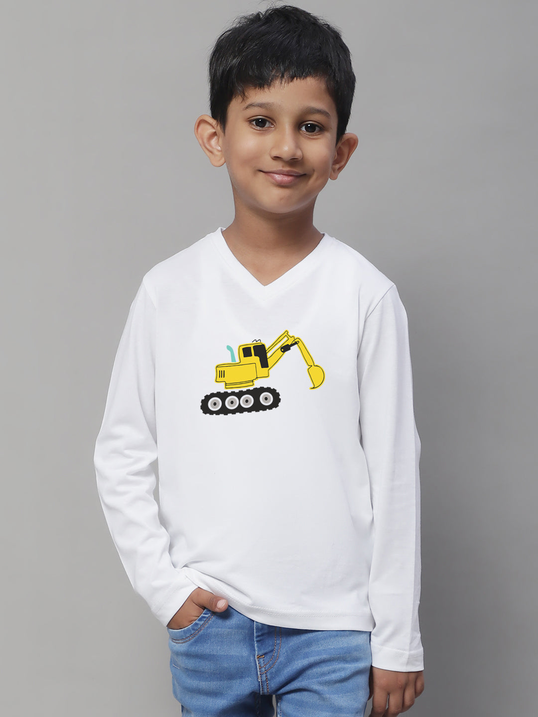 Boys Excavator Full Sleeves Printed T-Shirt - Friskers