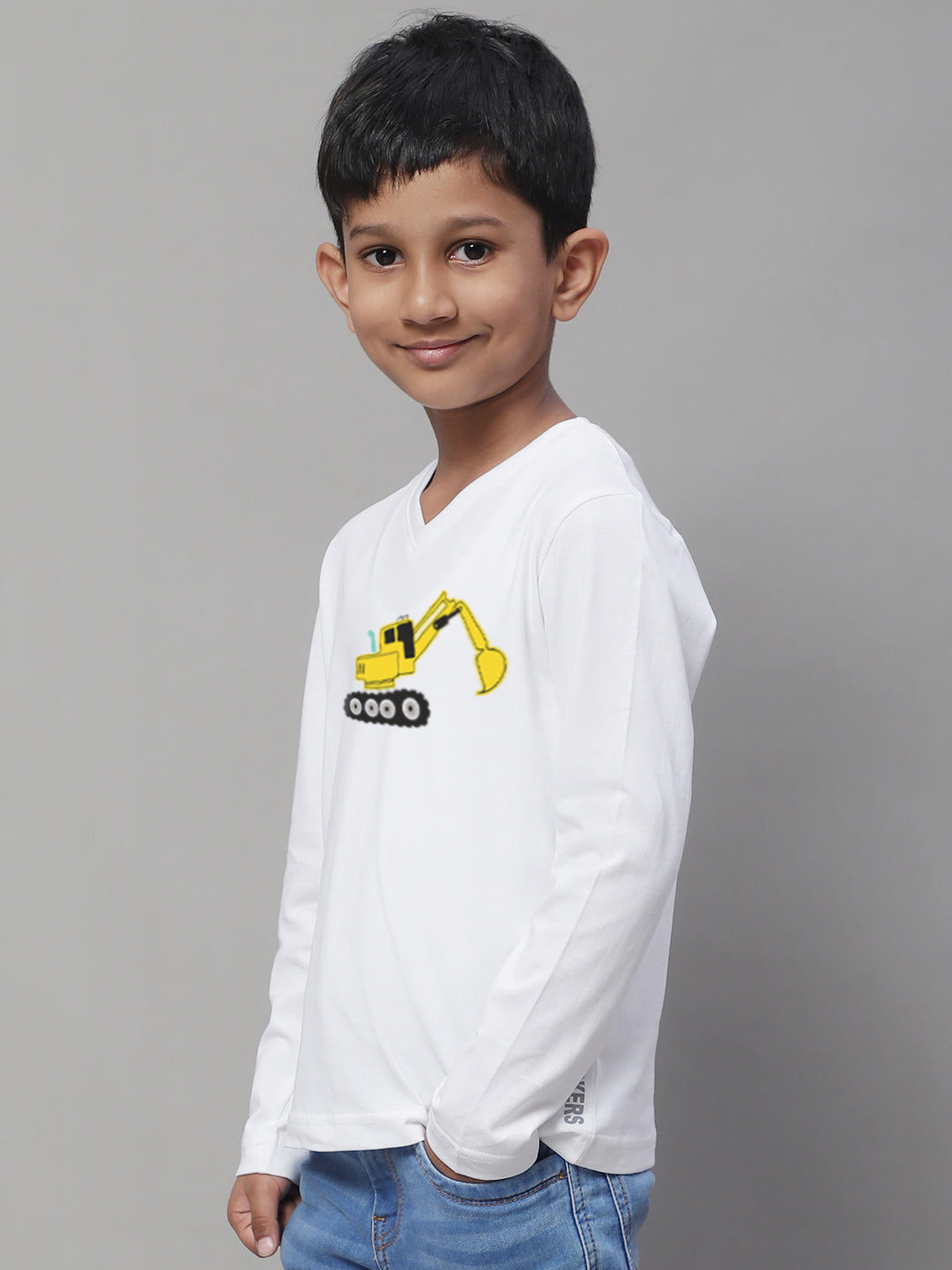 Boys Excavator Full Sleeves Printed T-Shirt - Friskers