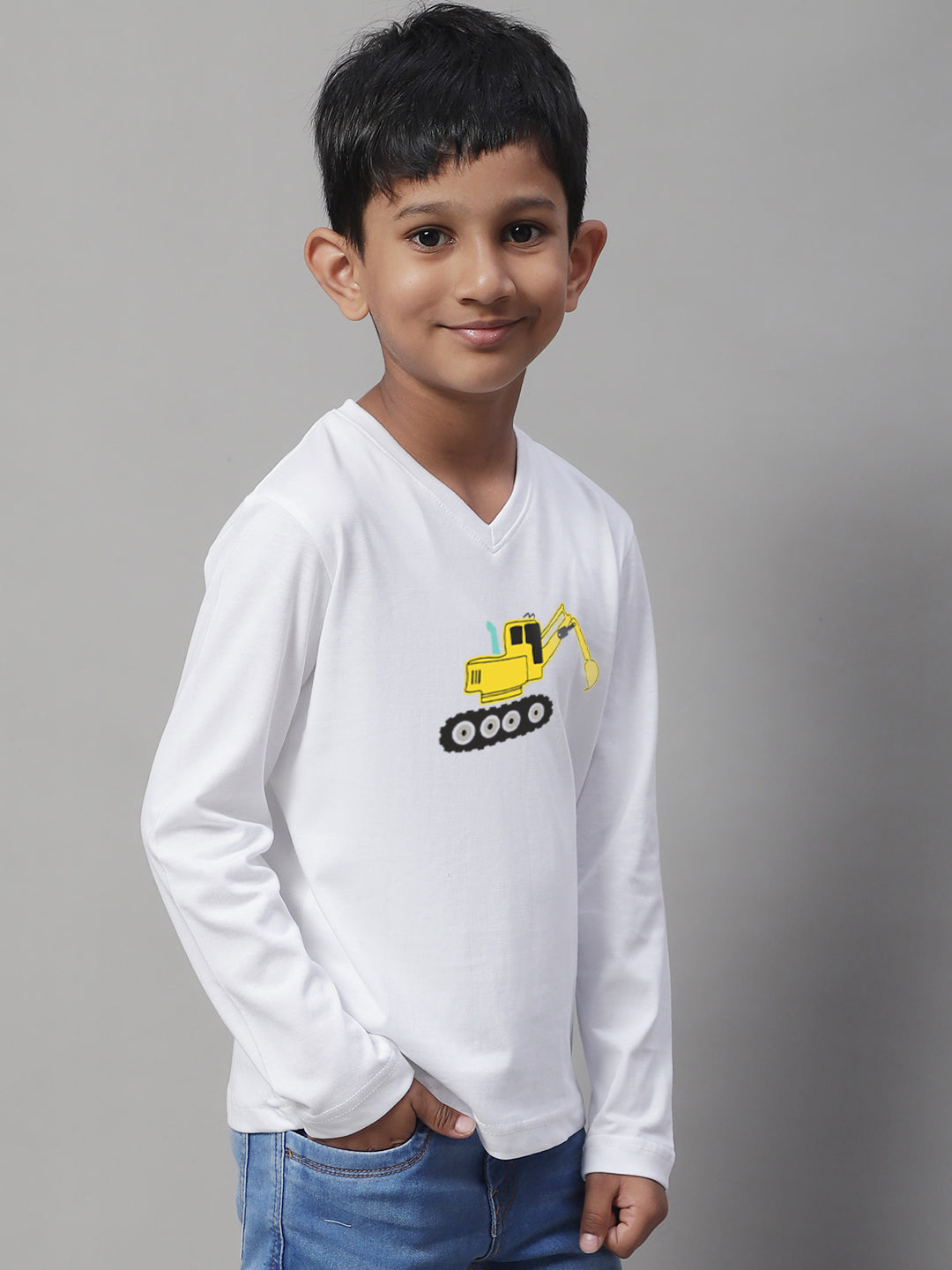 Boys Excavator Full Sleeves Printed T-Shirt - Friskers
