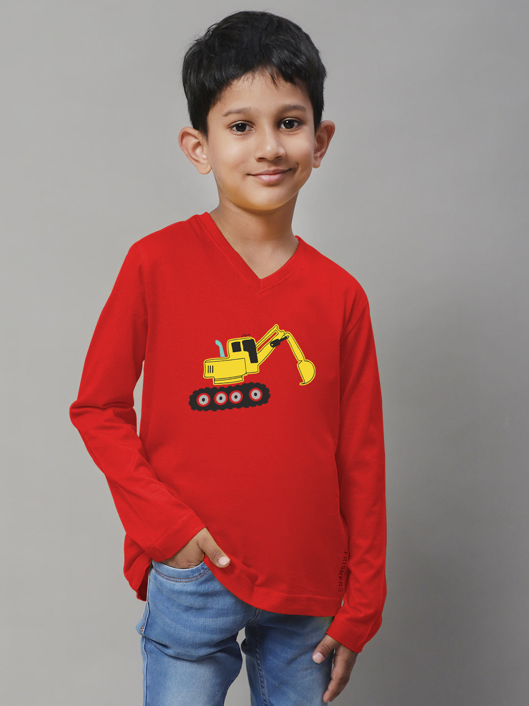 Boys Excavator Full Sleeves Printed T-Shirt - Friskers