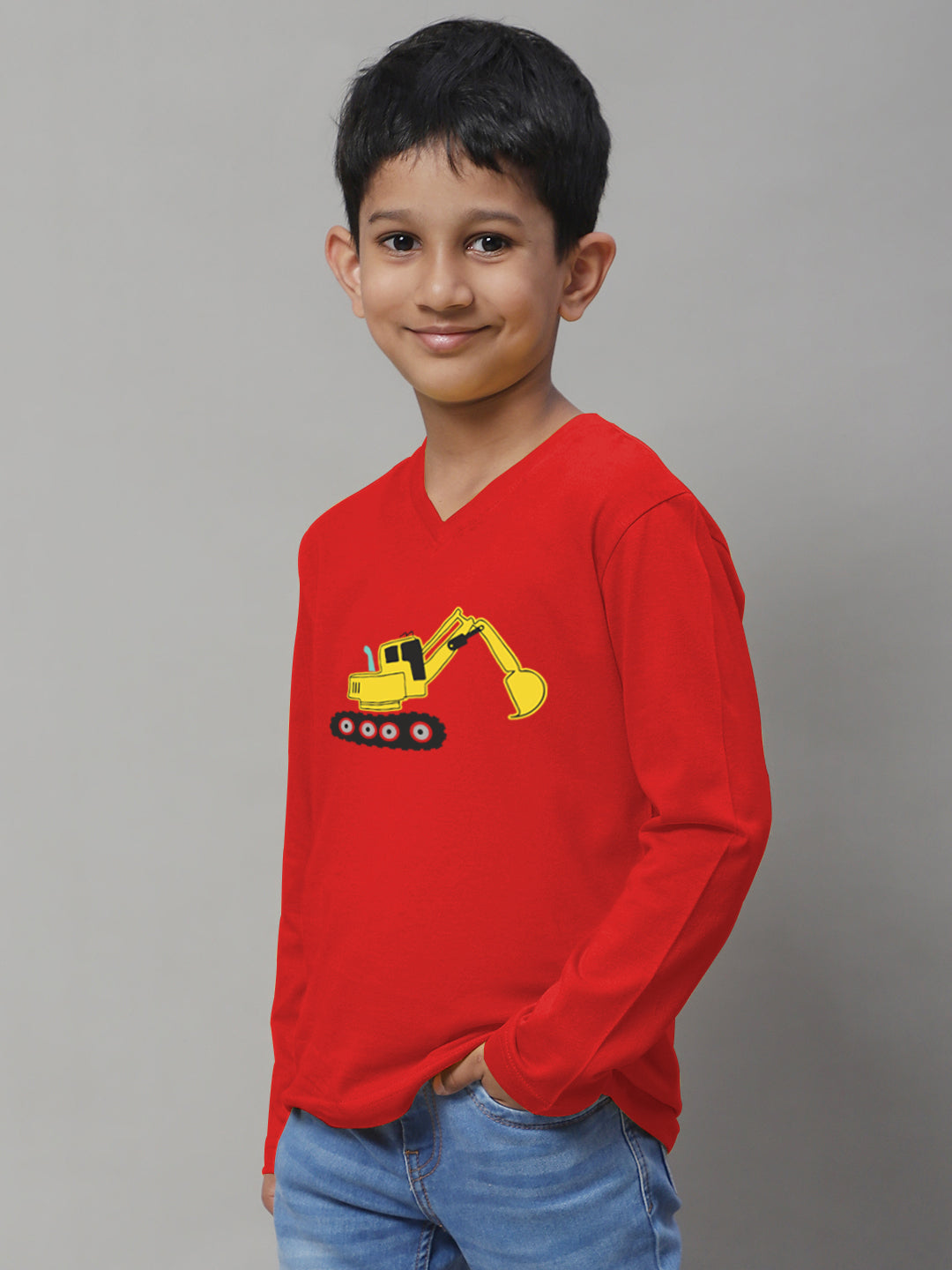Boys Excavator Full Sleeves Printed T-Shirt - Friskers