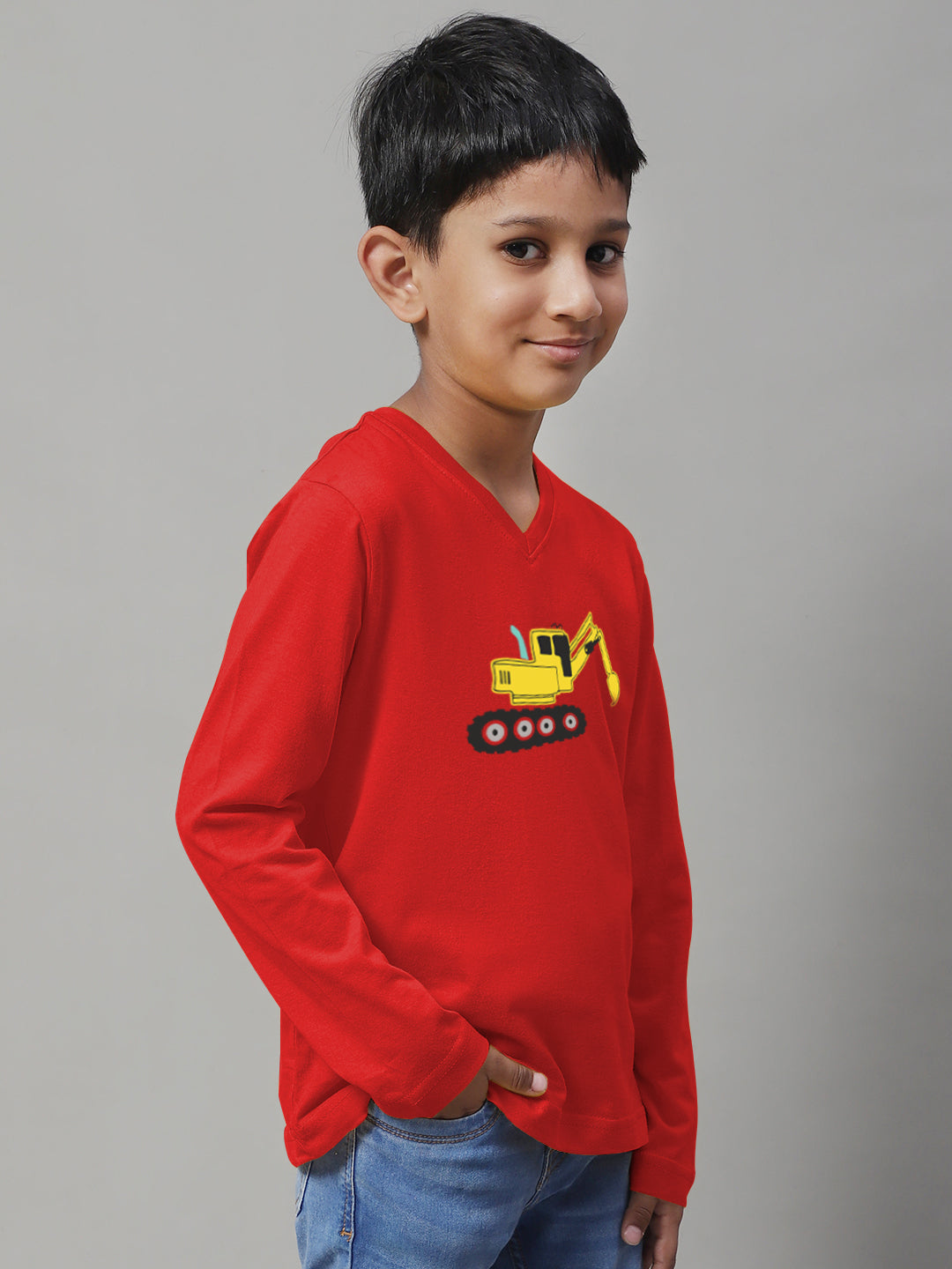 Boys Excavator Full Sleeves Printed T-Shirt - Friskers