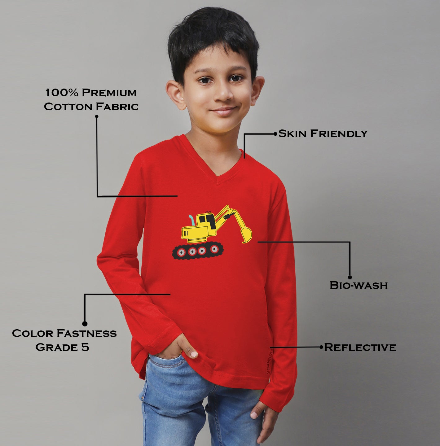Boys Excavator Full Sleeves Printed T-Shirt - Friskers