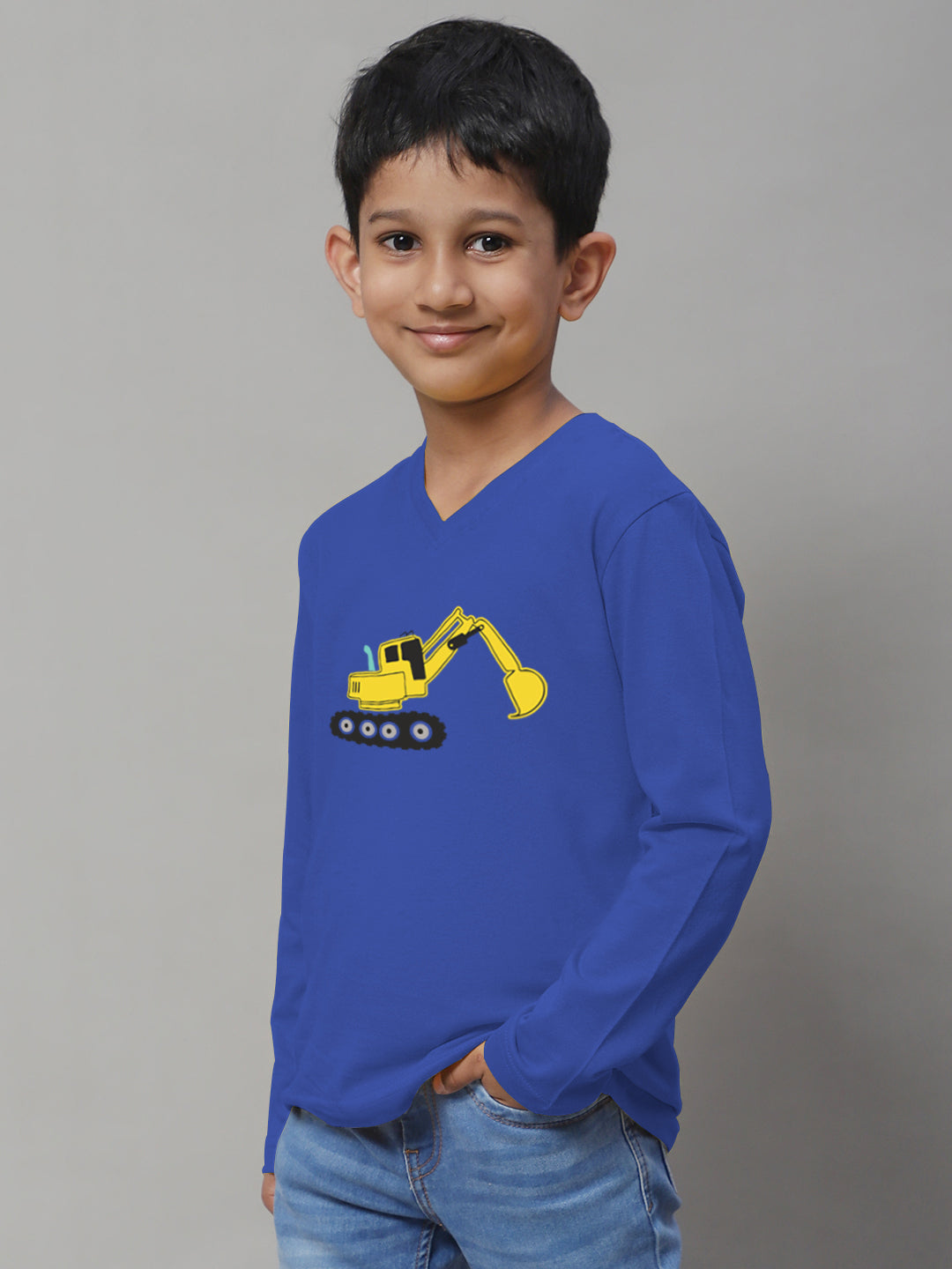 Boys Excavator Full Sleeves Printed T-Shirt - Friskers