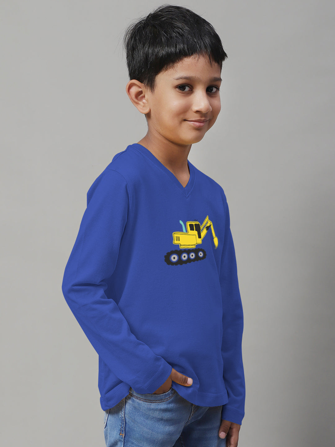 Boys Excavator Full Sleeves Printed T-Shirt - Friskers