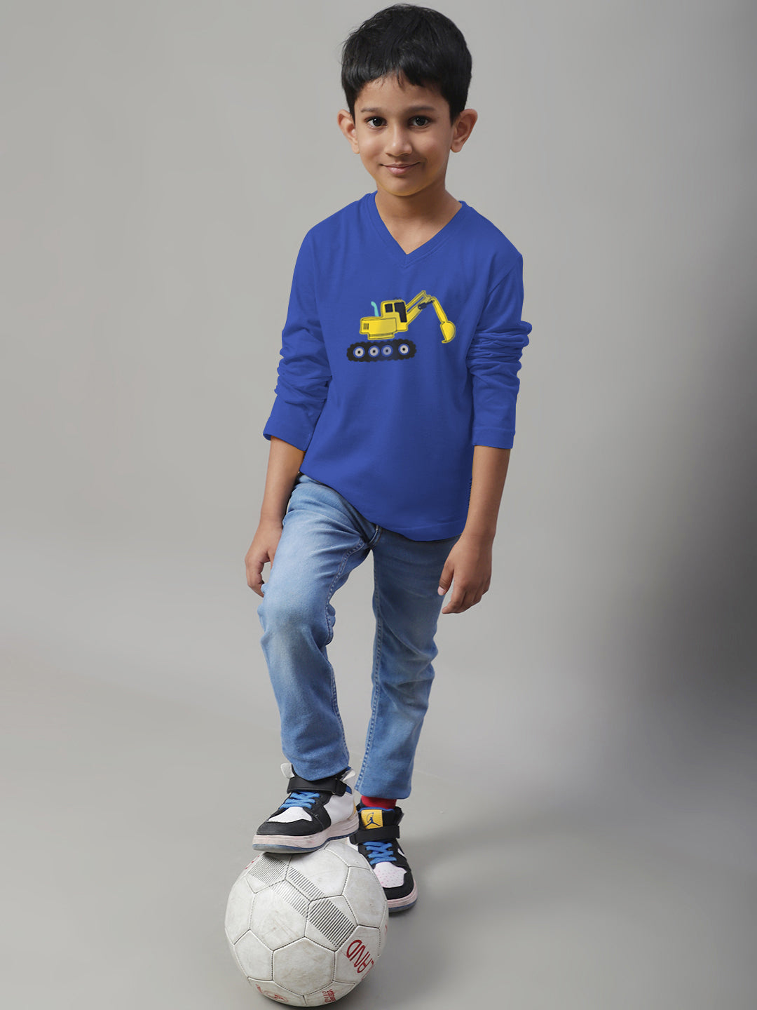 Boys Excavator Full Sleeves Printed T-Shirt - Friskers