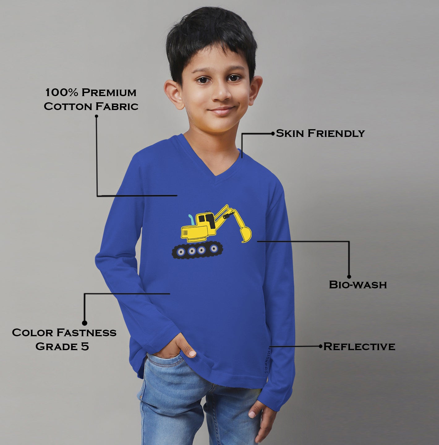 Boys Excavator Full Sleeves Printed T-Shirt - Friskers