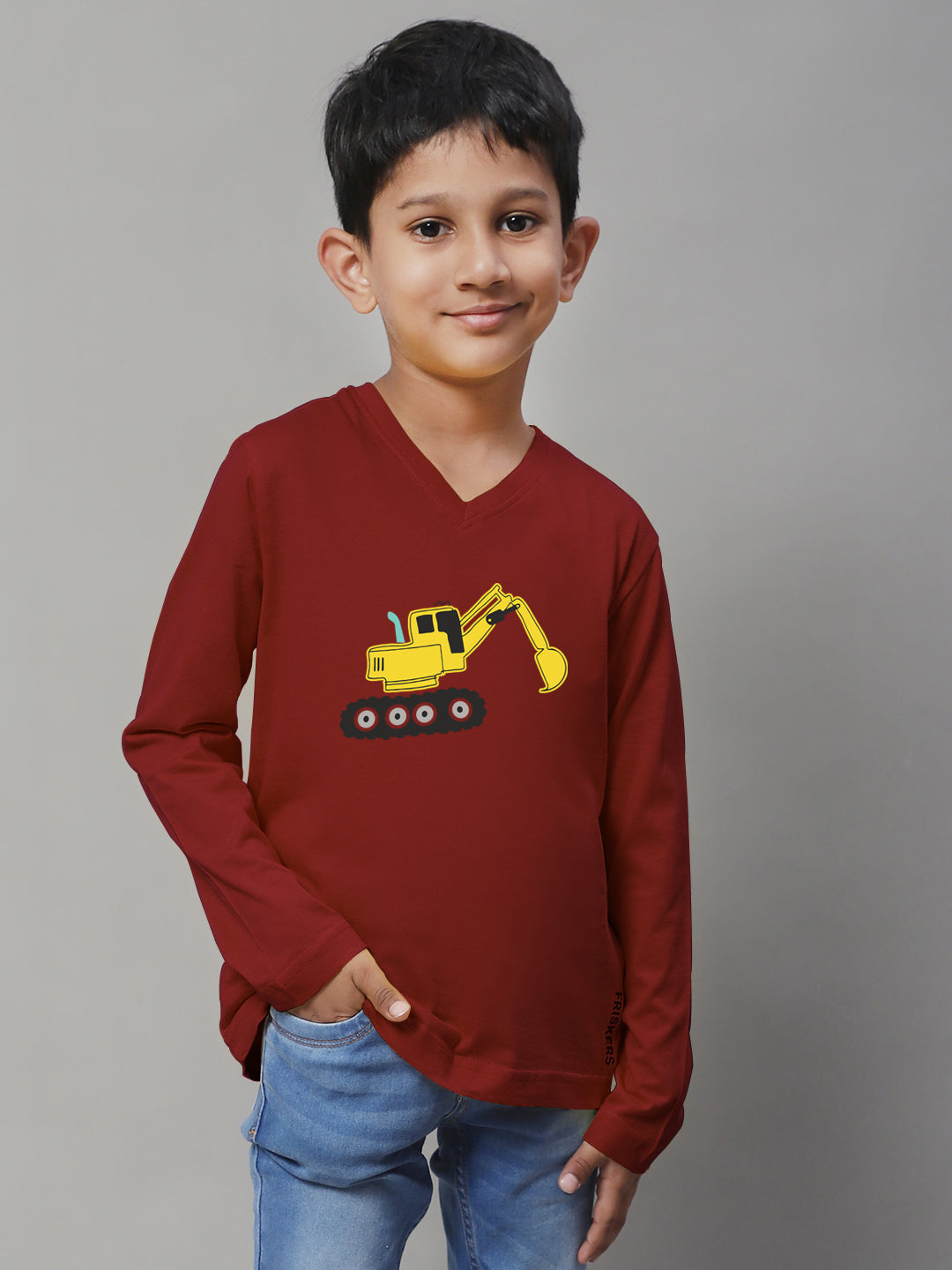 Boys Excavator Full Sleeves Printed T-Shirt - Friskers