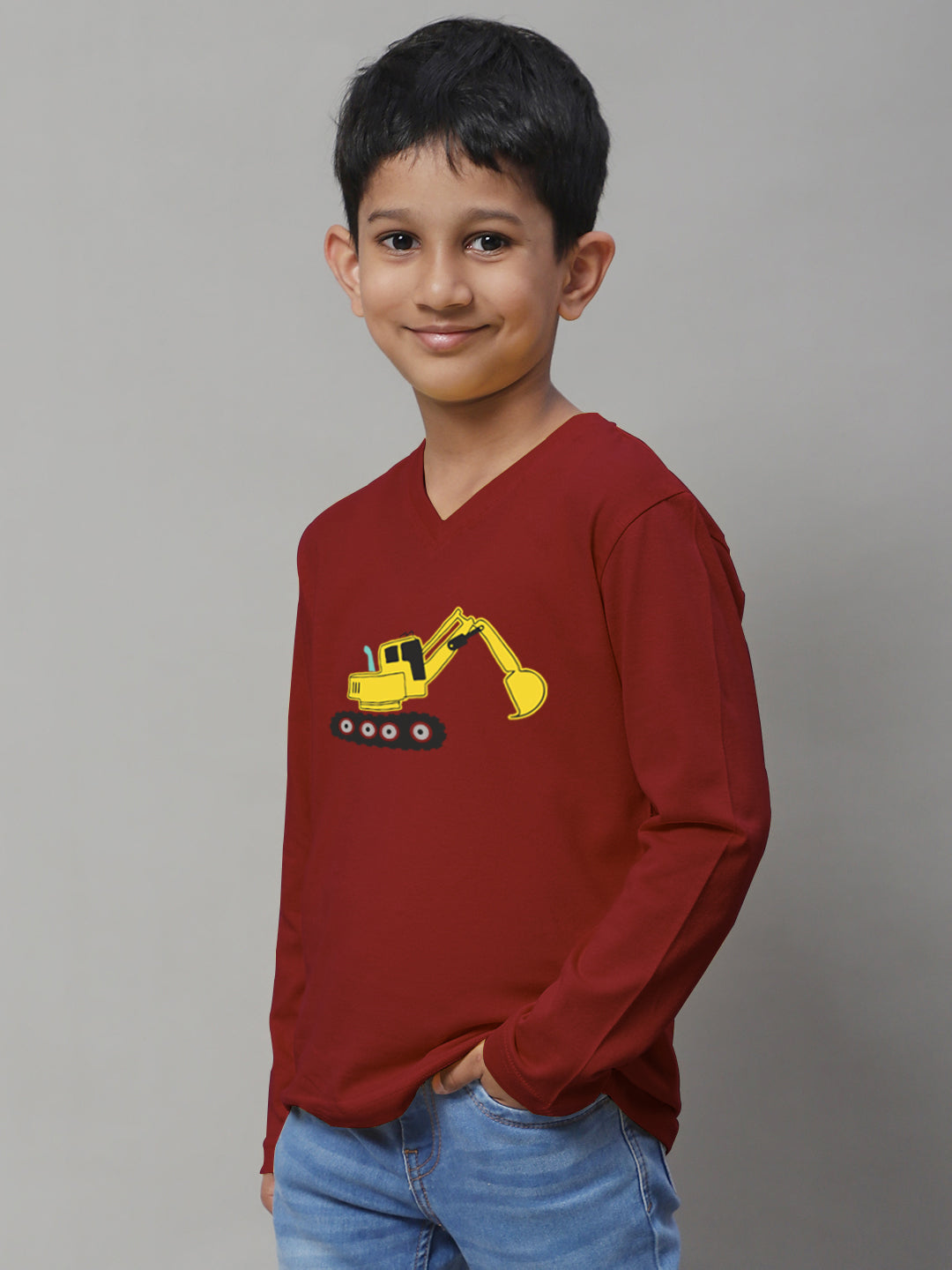 Boys Excavator Full Sleeves Printed T-Shirt - Friskers