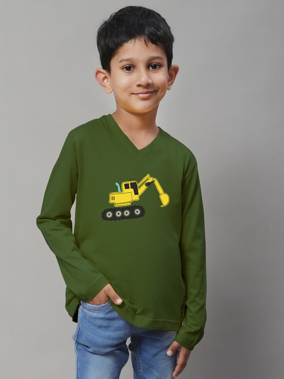 Boys Excavator Full Sleeves Printed T-Shirt - Friskers