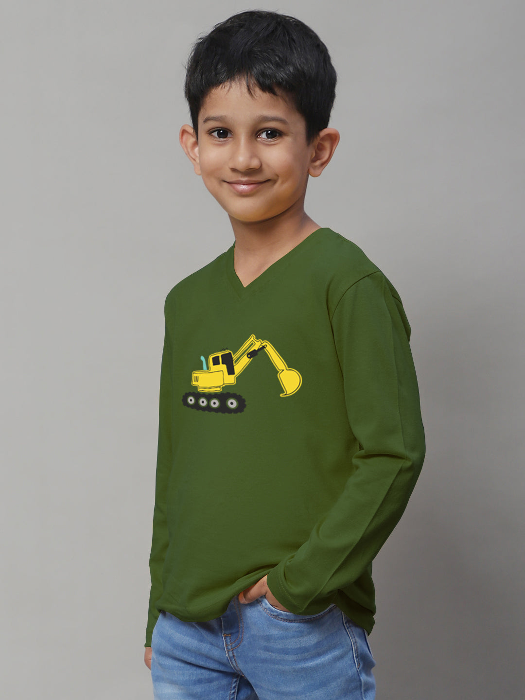 Boys Excavator Full Sleeves Printed T-Shirt - Friskers