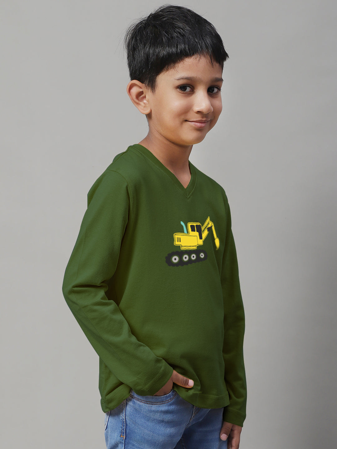 Boys Excavator Full Sleeves Printed T-Shirt - Friskers