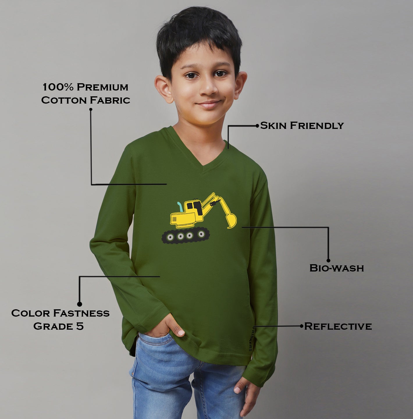 Boys Excavator Full Sleeves Printed T-Shirt - Friskers