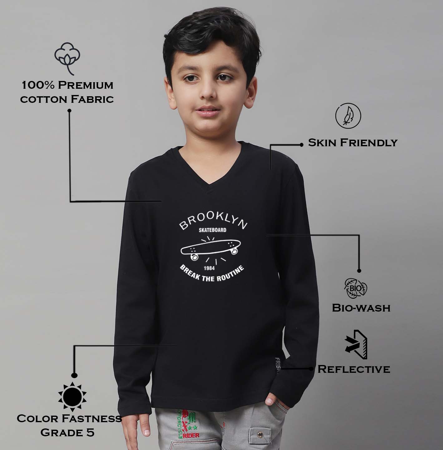 Boys Brooklyn Full Sleeves Printed T-Shirt - Friskers
