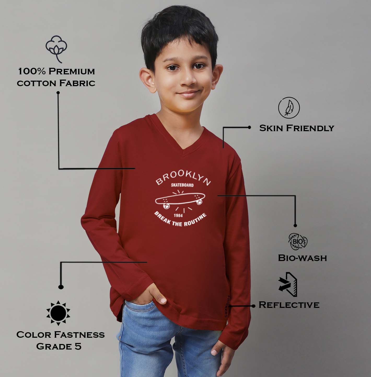Boys Brooklyn Full Sleeves Printed T-Shirt - Friskers