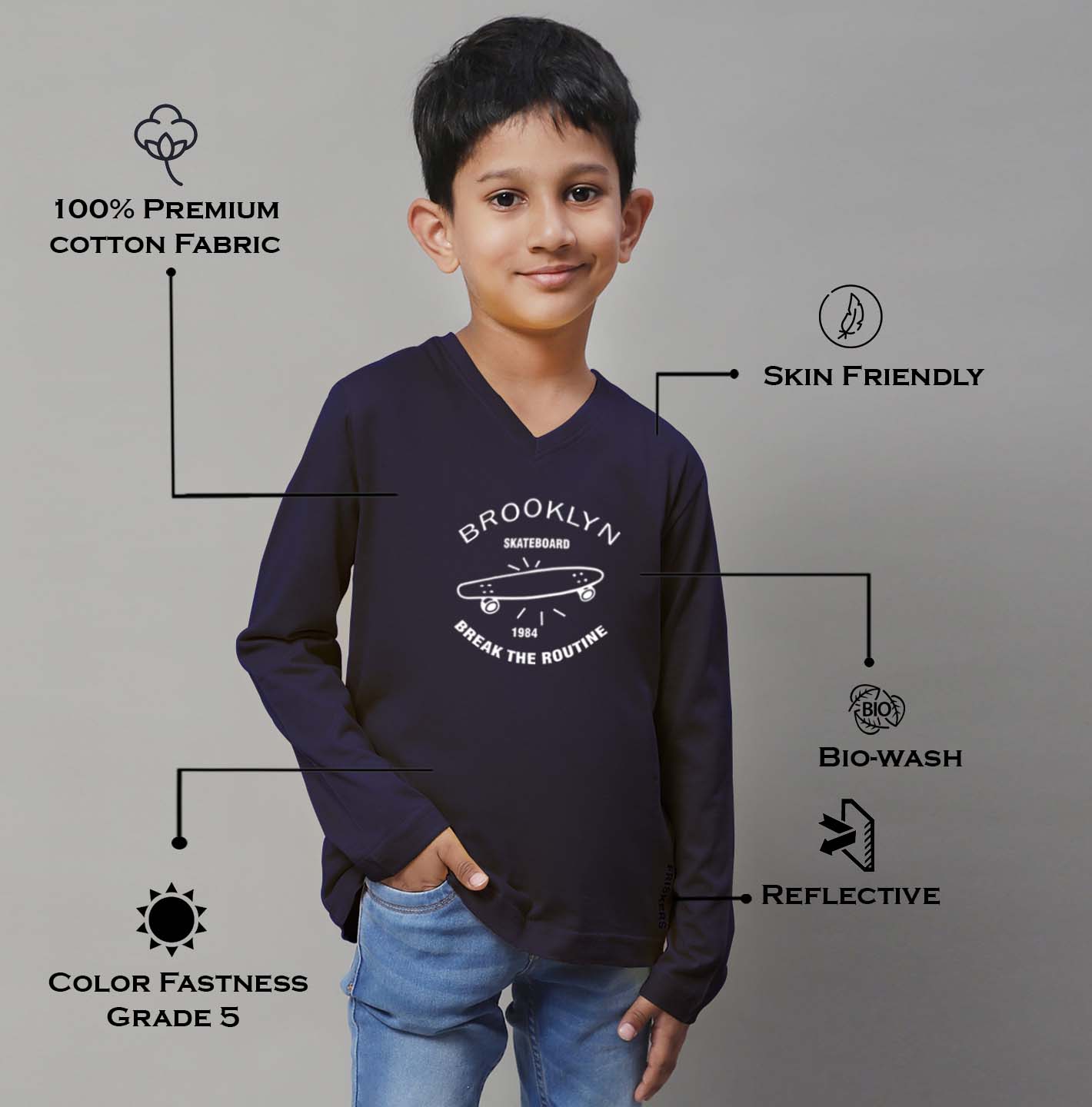 Boys Brooklyn Full Sleeves Printed T-Shirt - Friskers