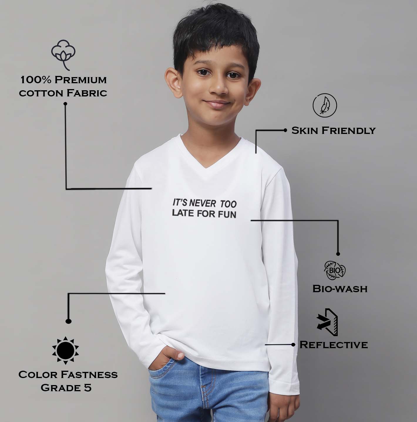 Boys Its Never Too Late For Fun Full Sleeves Printed T-Shirt - Friskers