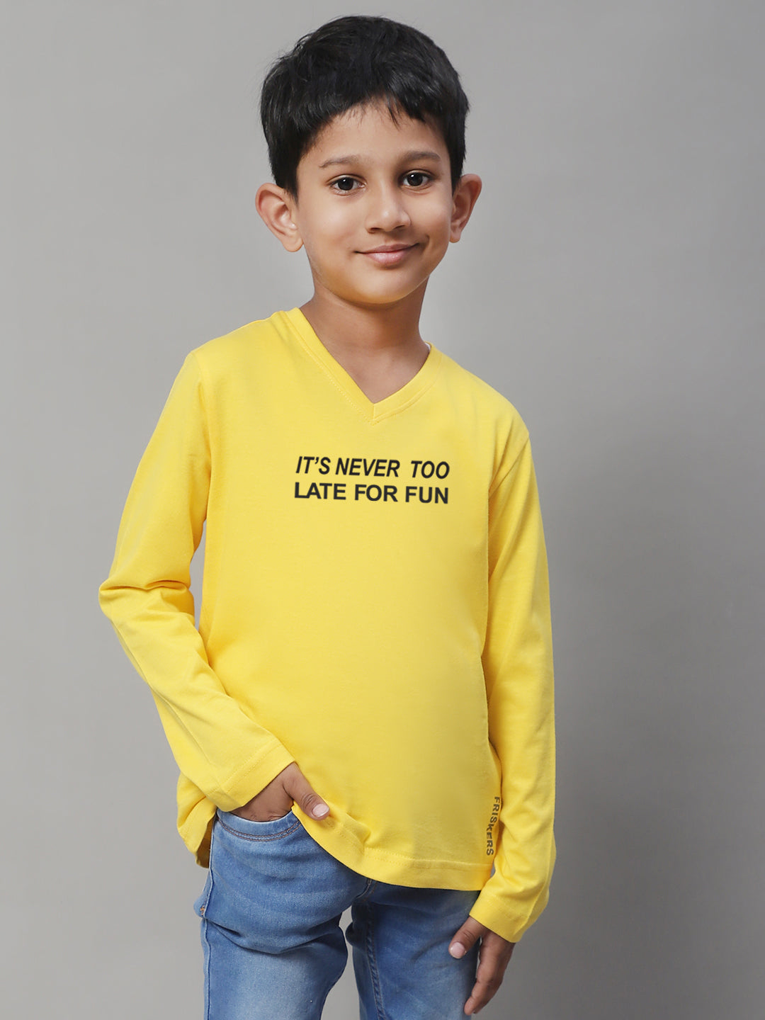Boys Its Never Too Late For Fun Full Sleeves Printed T-Shirt - Friskers