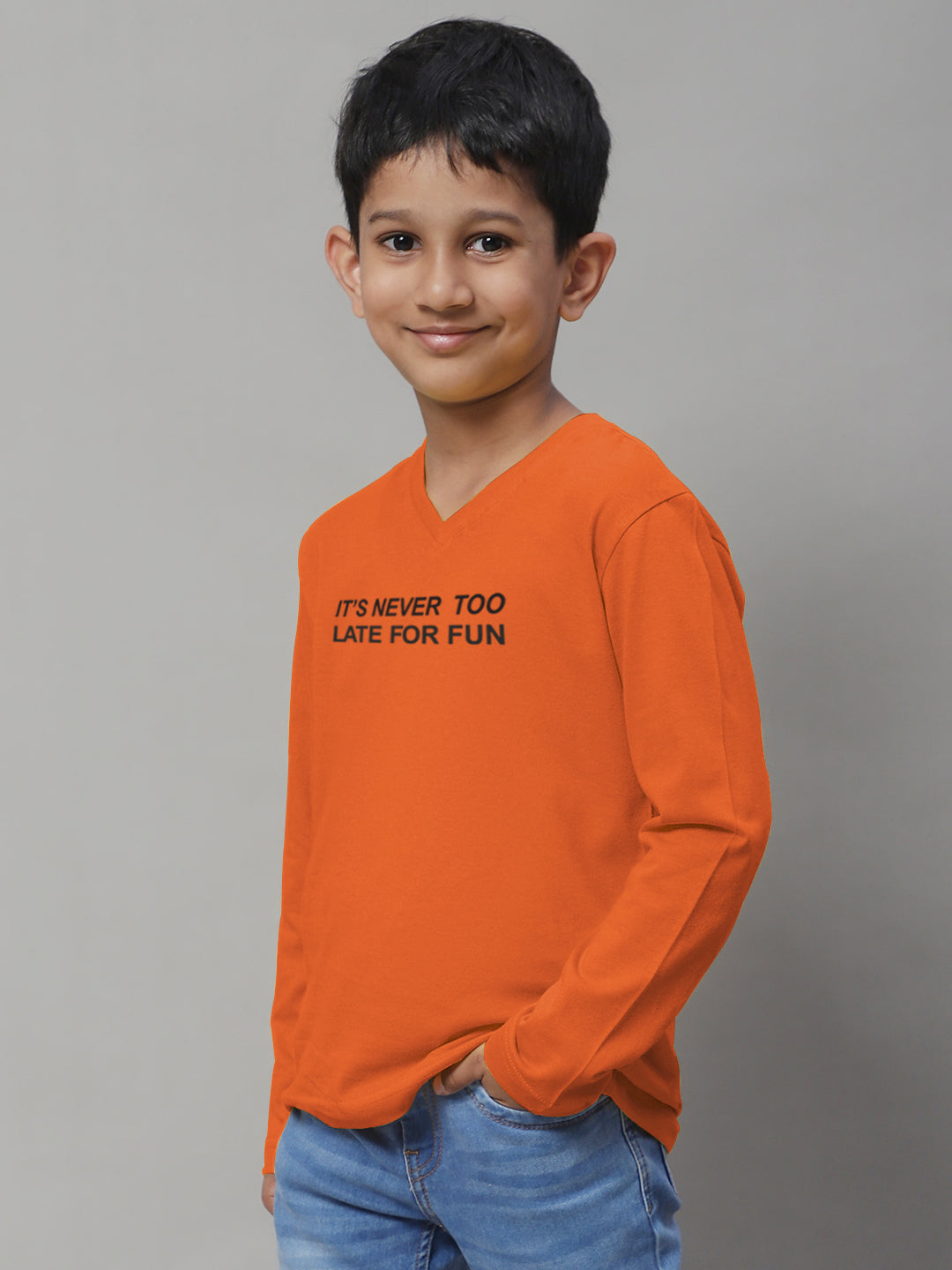 Boys Its Never Too Late For Fun Full Sleeves Printed T-Shirt - Friskers