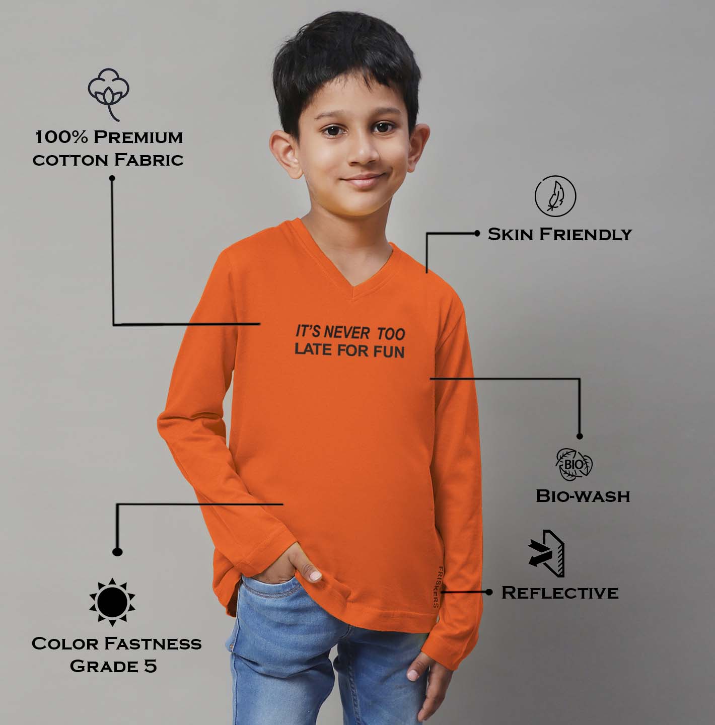 Boys Its Never Too Late For Fun Full Sleeves Printed T-Shirt - Friskers