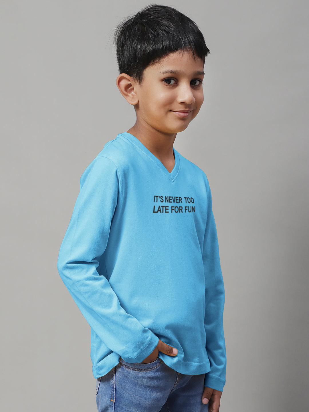 Boys Its Never Too Late For Fun Full Sleeves Printed T-Shirt - Friskers