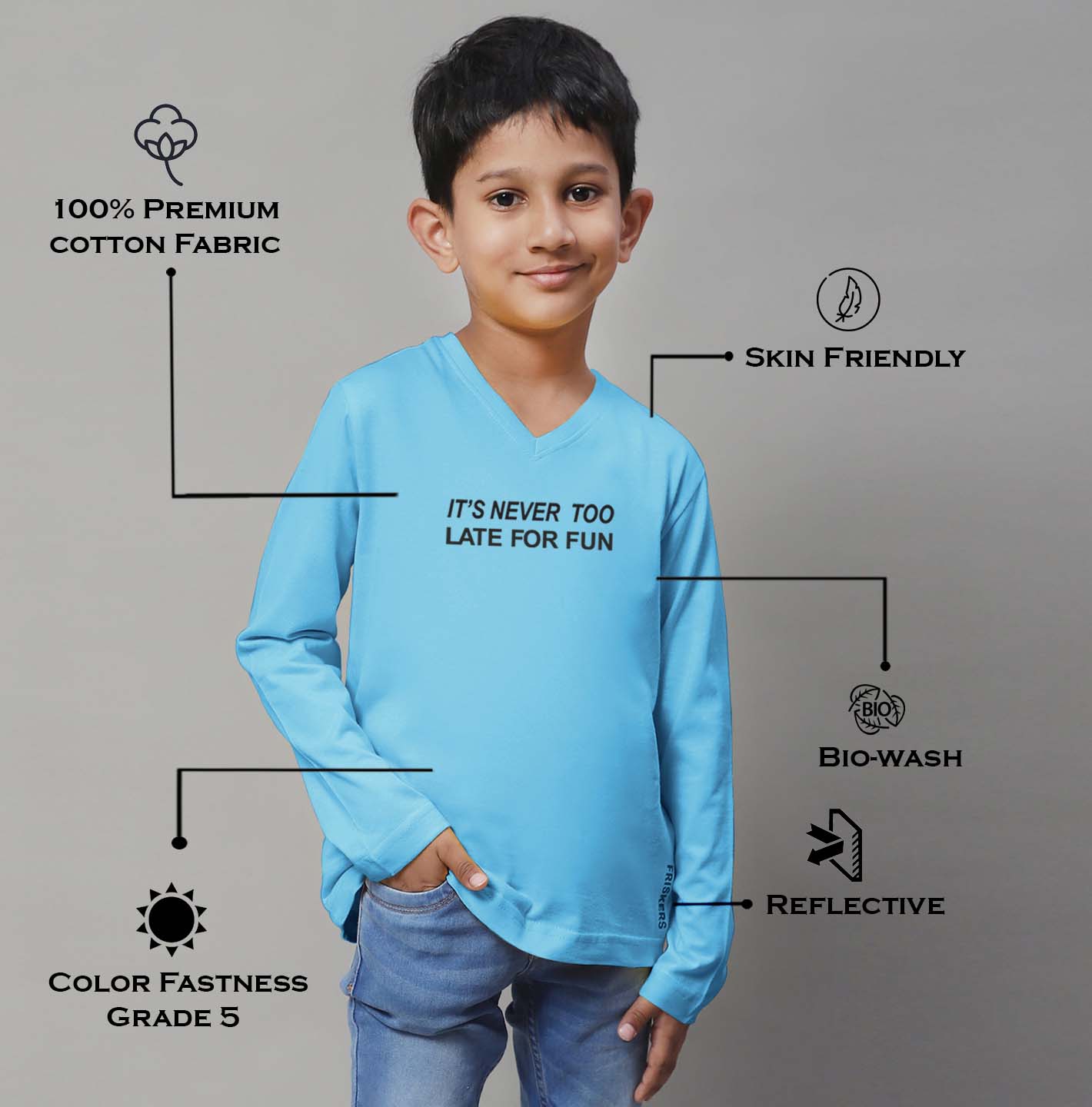 Boys Its Never Too Late For Fun Full Sleeves Printed T-Shirt - Friskers