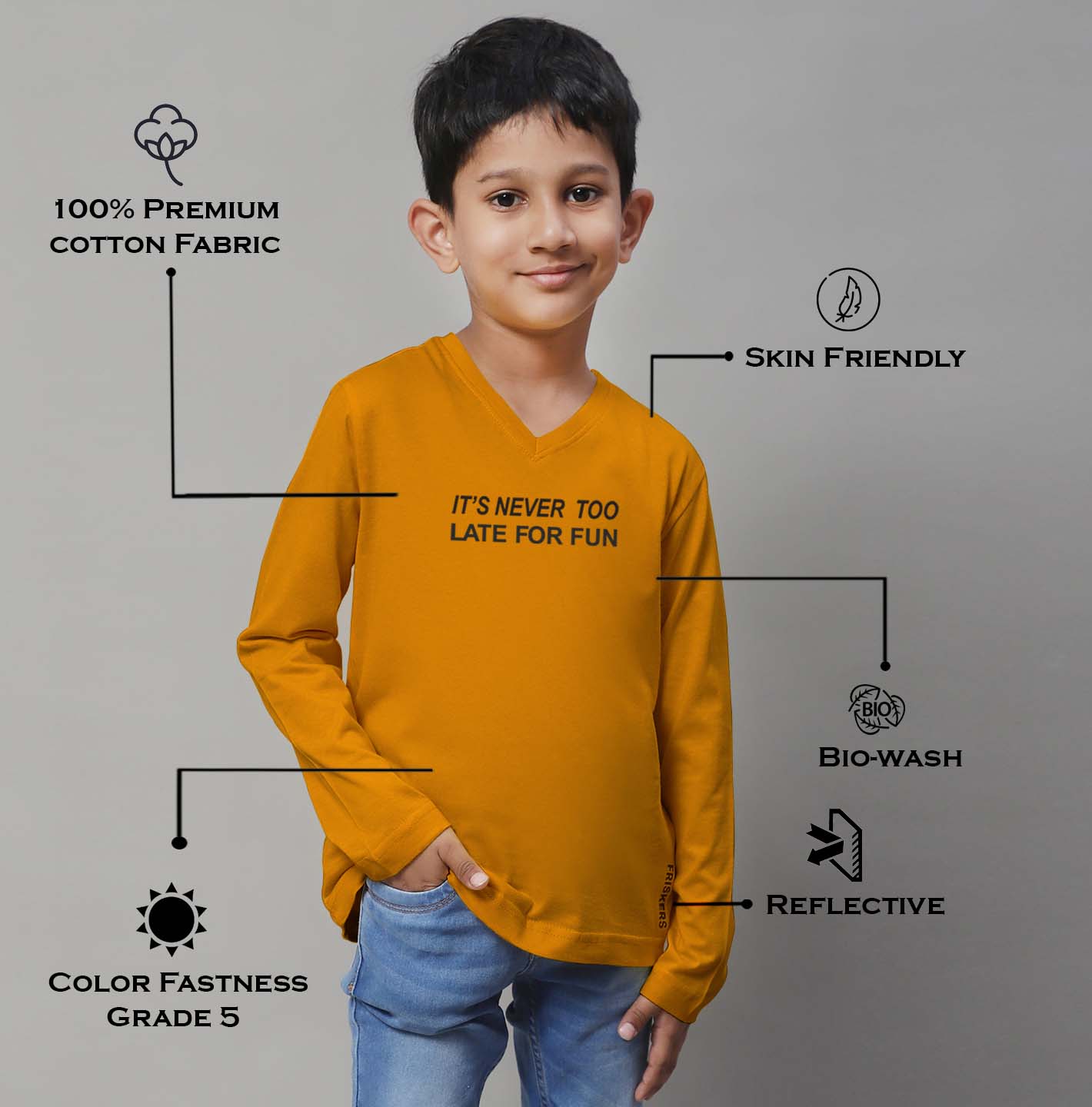 Boys Its Never Too Late For Fun Full Sleeves Printed T-Shirt - Friskers