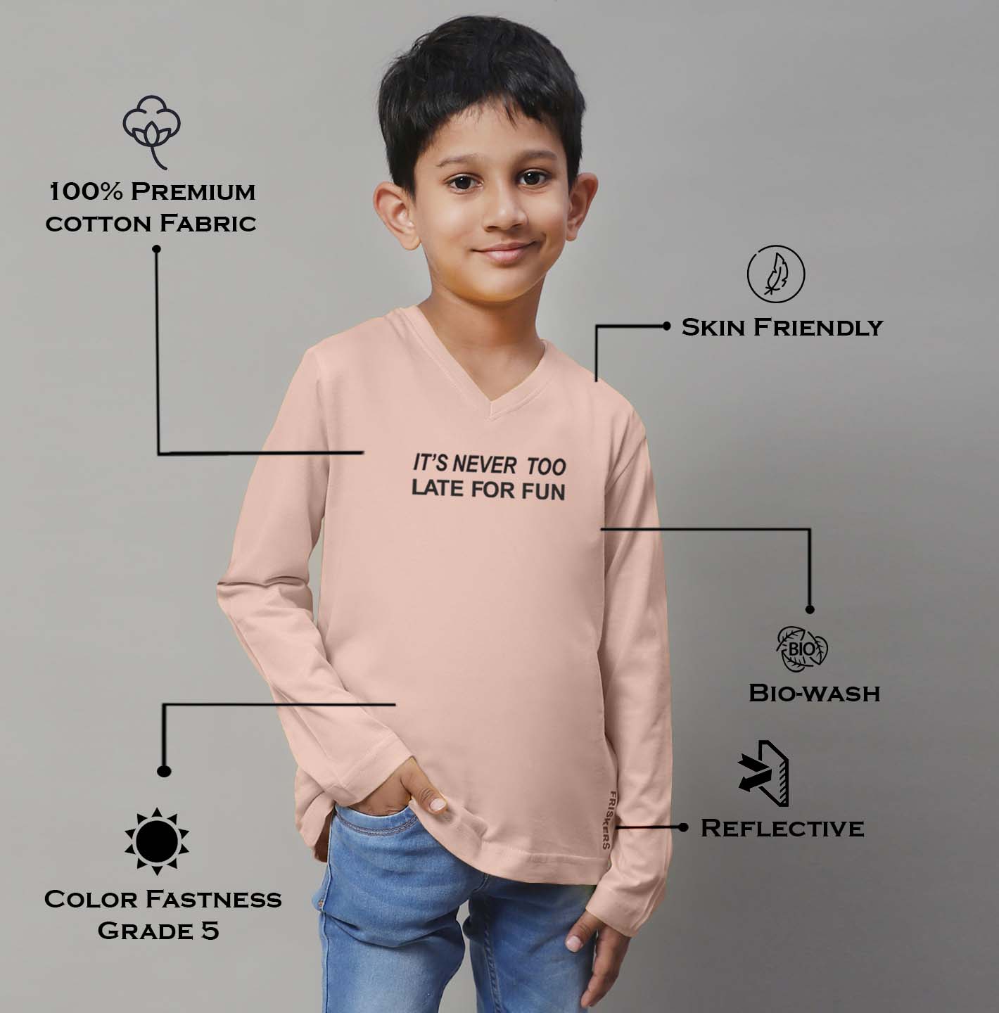 Boys Its Never Too Late For Fun Full Sleeves Printed T-Shirt - Friskers