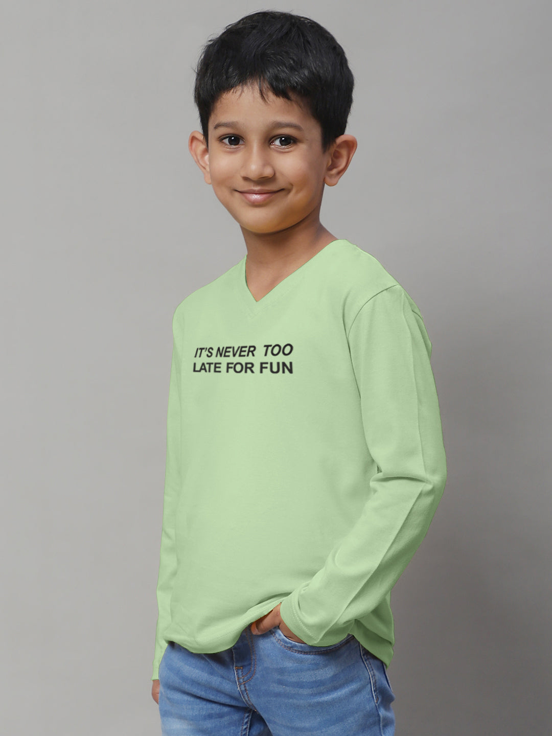 Boys Its Never Too Late For Fun Full Sleeves Printed T-Shirt - Friskers