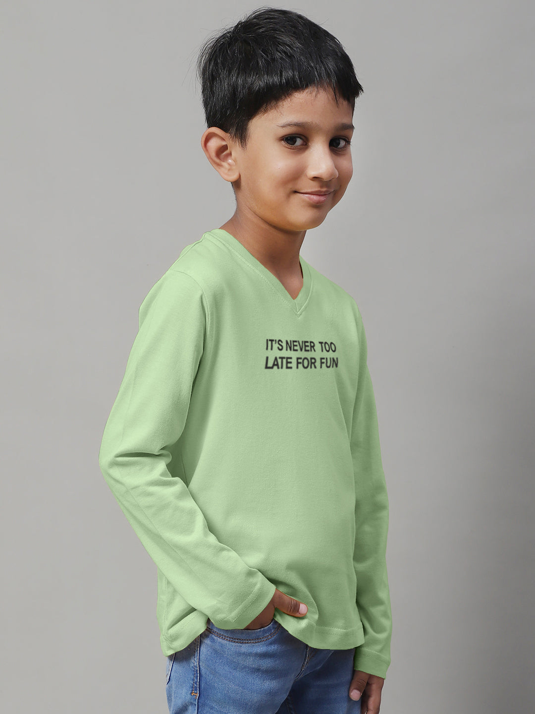 Boys Its Never Too Late For Fun Full Sleeves Printed T-Shirt - Friskers