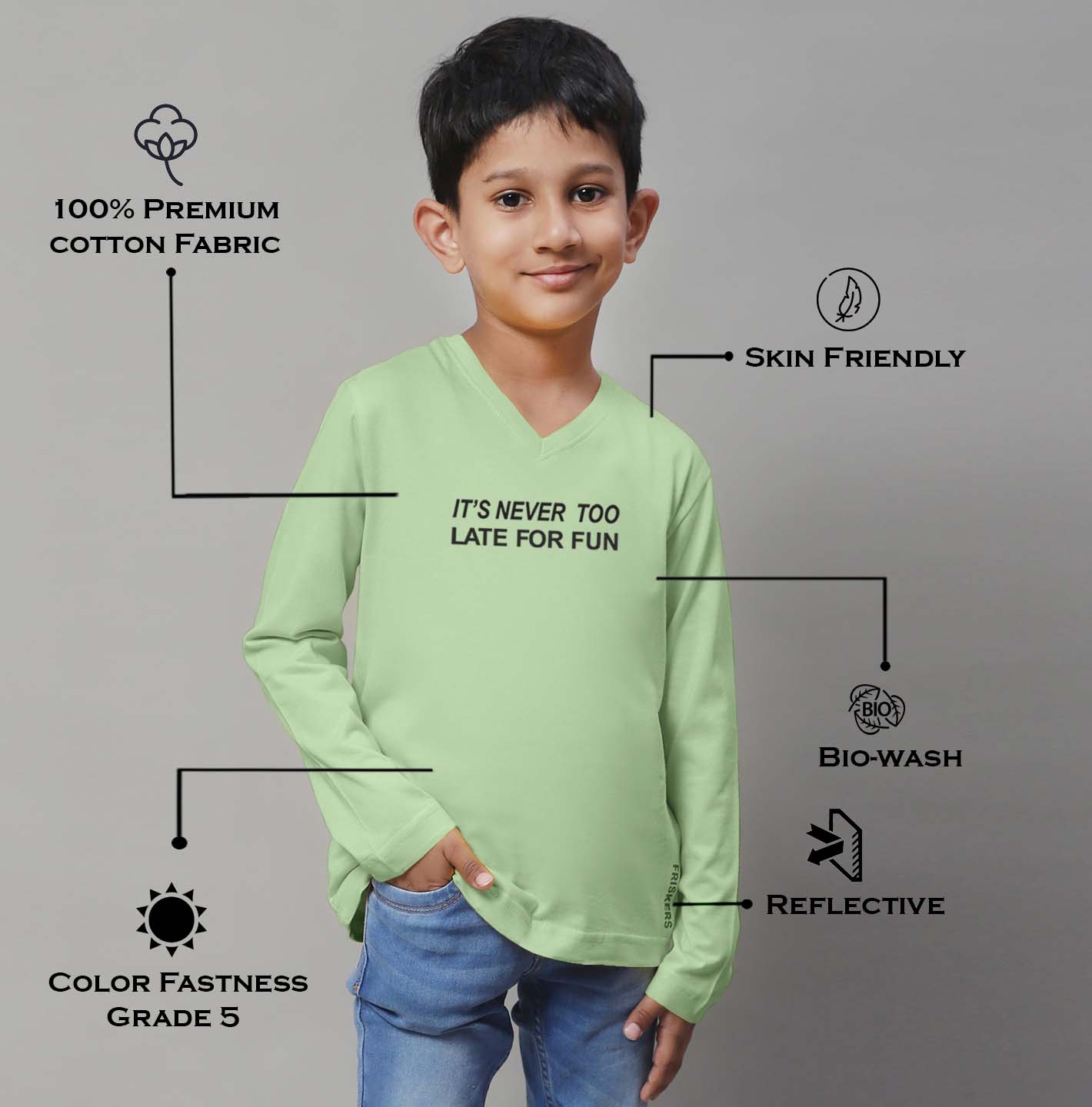 Boys Its Never Too Late For Fun Full Sleeves Printed T-Shirt - Friskers