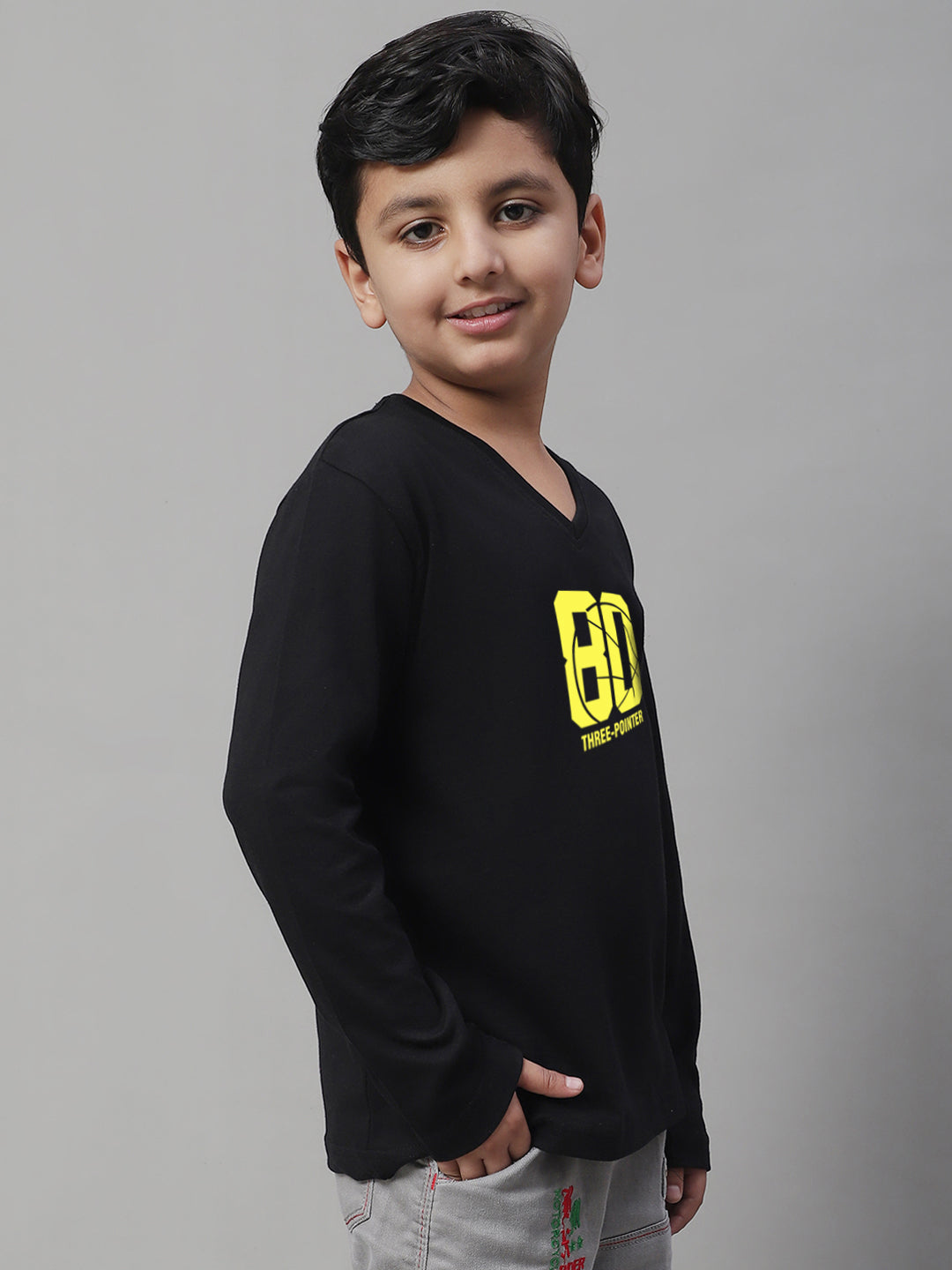 Boys Three Pointer Full Sleeves Printed T-Shirt - Friskers