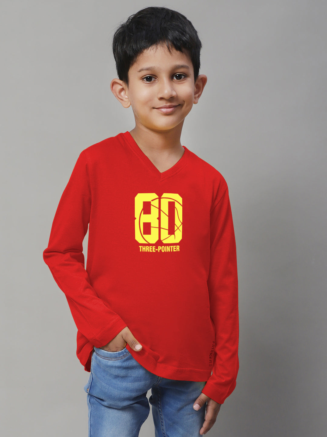 Boys Three Pointer Full Sleeves Printed T-Shirt - Friskers