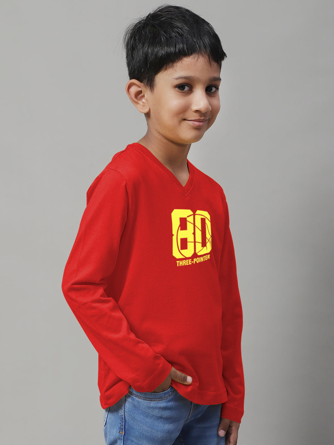 Boys Three Pointer Full Sleeves Printed T-Shirt - Friskers