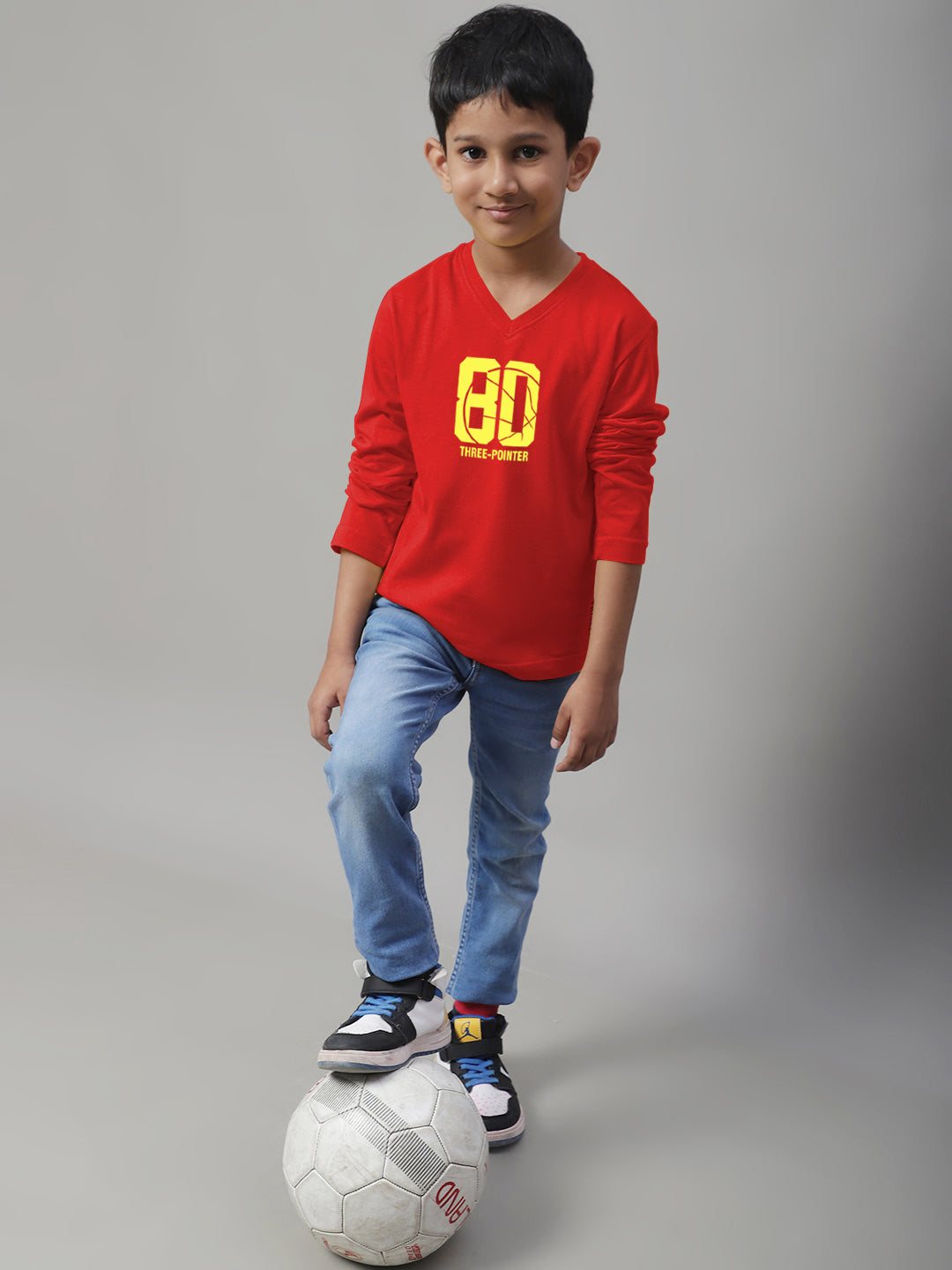 Boys Three Pointer Full Sleeves Printed T-Shirt - Friskers