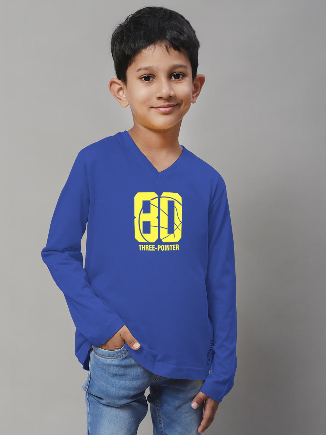 Boys Three Pointer Full Sleeves Printed T-Shirt - Friskers