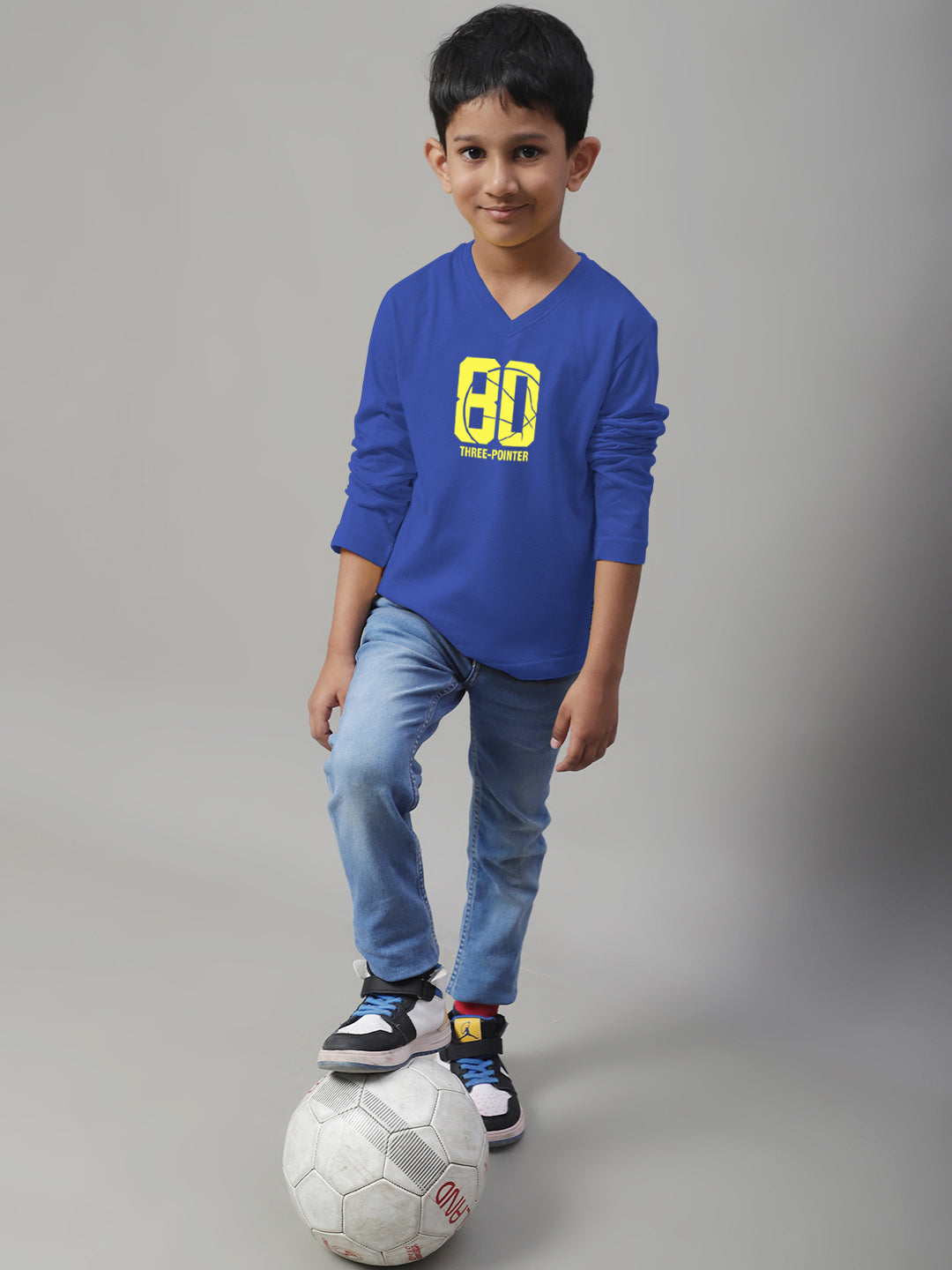 Boys Three Pointer Full Sleeves Printed T-Shirt - Friskers