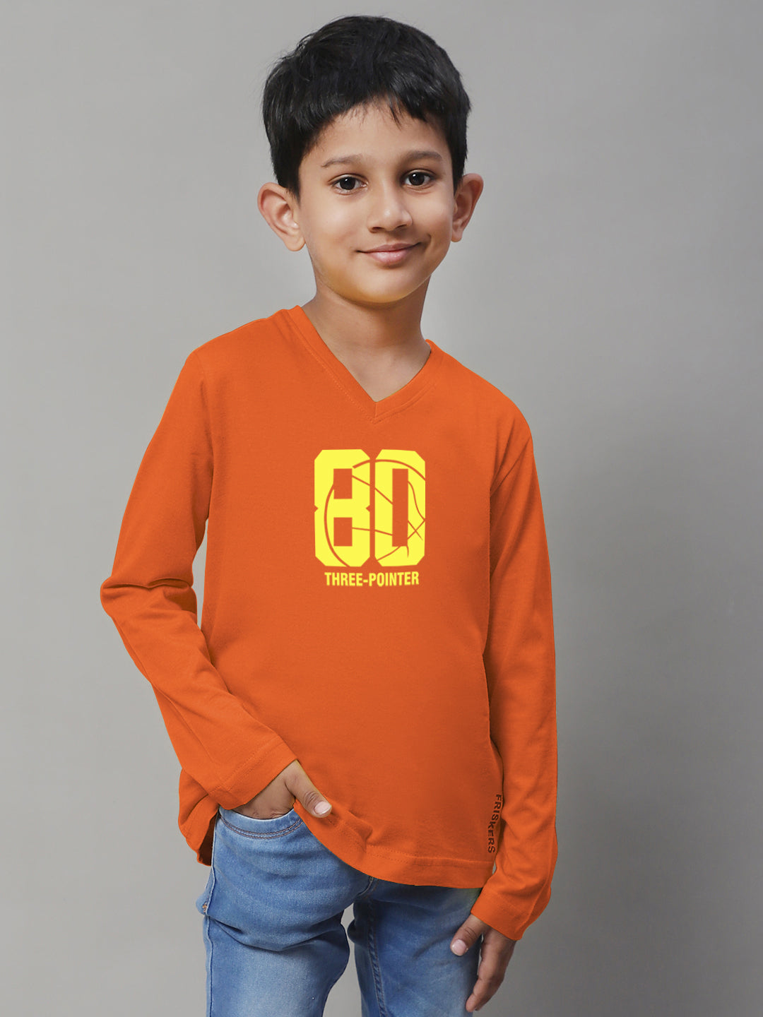 Boys Three Pointer Full Sleeves Printed T-Shirt - Friskers
