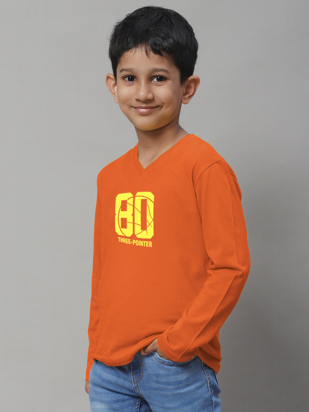 Boys Three Pointer Full Sleeves Printed T-Shirt - Friskers
